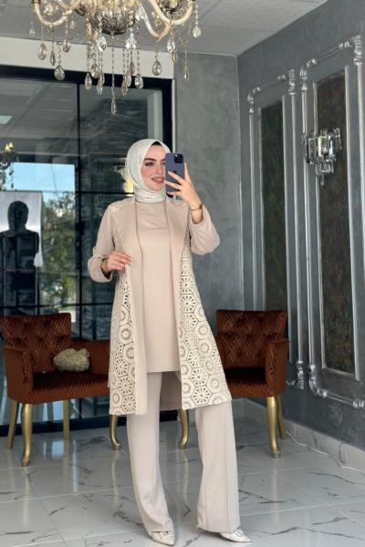 Melis Dantel Takım-Kahverengi