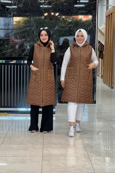 Melis Kapitone Yelek Taba