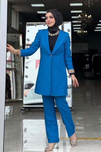 Nilgün Ceket Takım Saks Mavisi