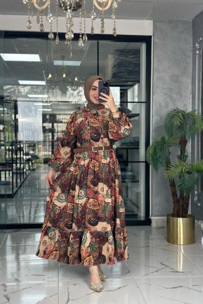 Roza Elbise-Kahverengi