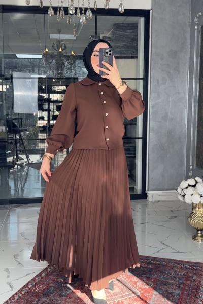 Rümeysa Etek Takım Kahve