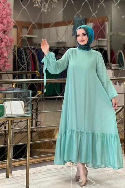 Simli Şifon Abiye Turkuaz