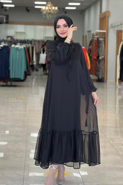 Simli Şifon Abiye Siyah