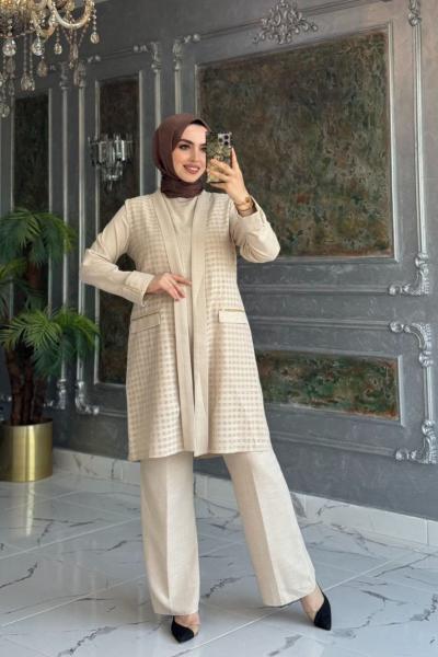 Üçlü Keten Takım Taş