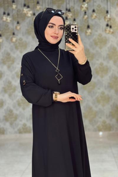 Yüsra Düğmeli Elbise Siyah