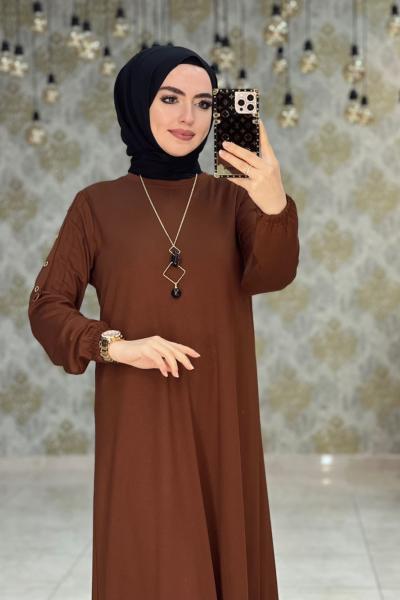 Yüsra Düğmeli Elbise Kahverengi