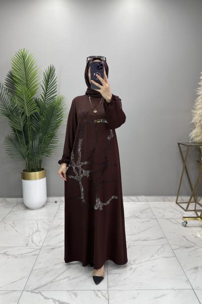 Asenat Taşlı Elbise Kahve