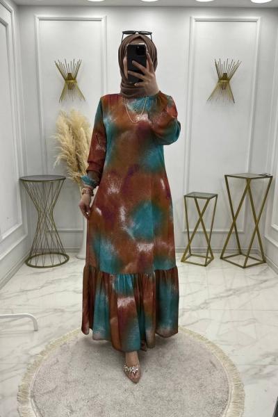 Batik Desen Elbise-Turkuaz