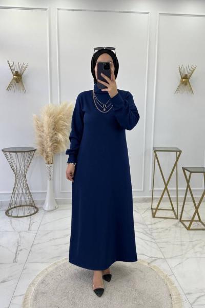 Boğazlı Elbise İndigo