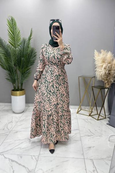 Dalga Elbise Zümrüt Yeşil