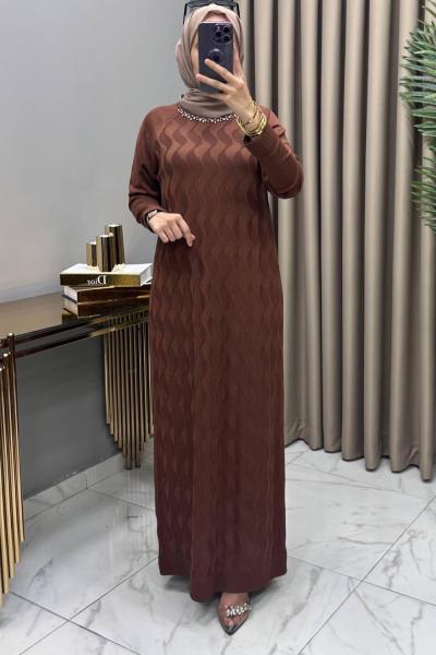 Deniz Soğuk Merserize Elbise Kahve