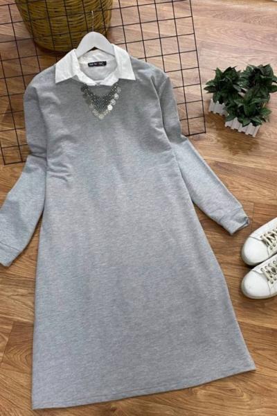 Dolgu Kumaş Tunik Gri