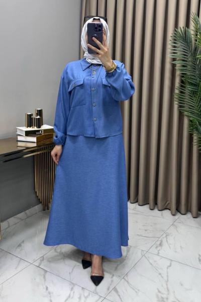 Ekin Ceket Etek Takım İndigo