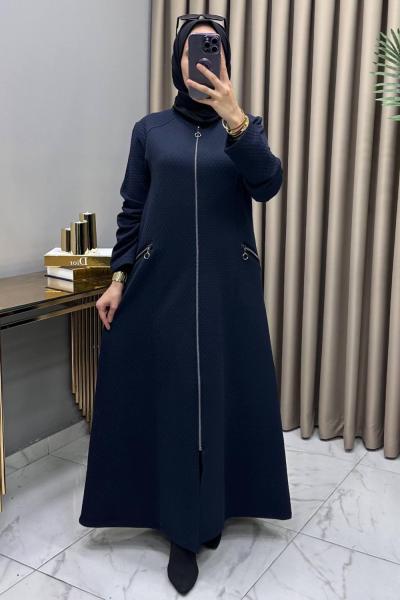 İkbal Yün Kapitone Ferace Kaban Lacivert