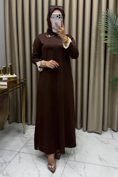 Kamila Merserize Elbise Kahve