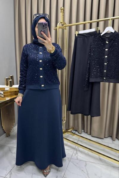 Kardelen Pullu Etekli Takım Lacivert