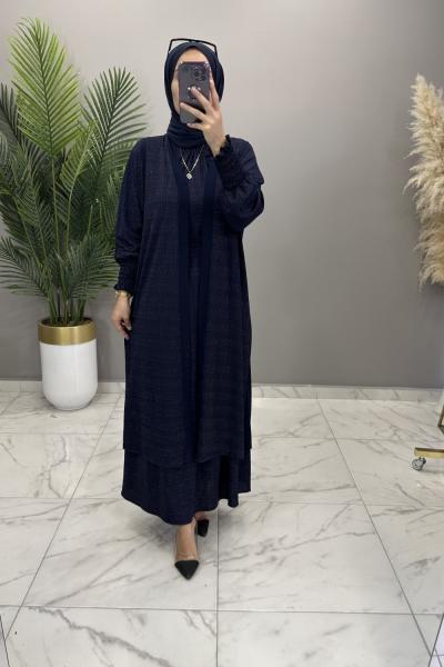 Müjgan Simli Elbise Yelek Takım Lacivert