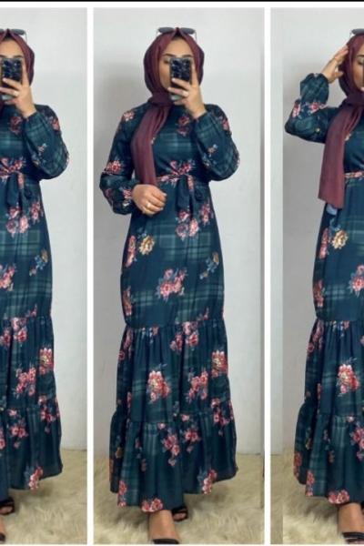 Pamuklu Saten Elbise Yeşil