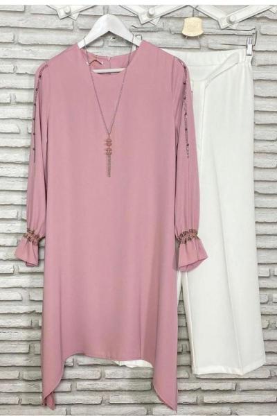 Şangal İpek Tek Tunik Pudra