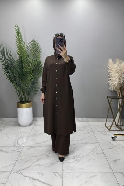 Serap Fitilli Örme Takım Kahve