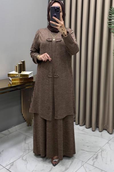 Yelekli Elbise Takım Kahve