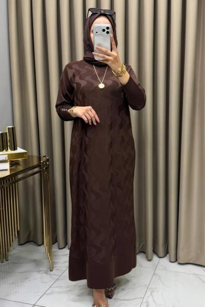 Zeyna Merserize Triko Elbise Kahve