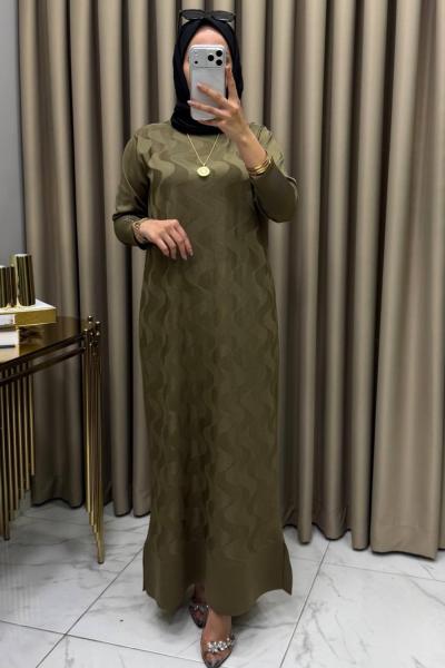 Zeyna Merserize Triko Elbise Haki