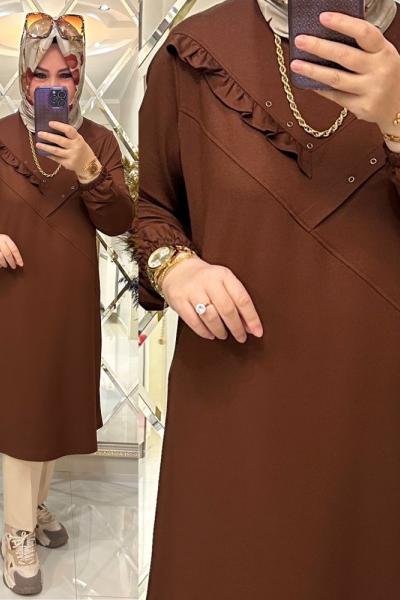 Aden tunik kristal penye kumaş kahve