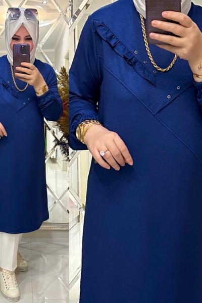 Aden tunik kristal penye kumaş mavi