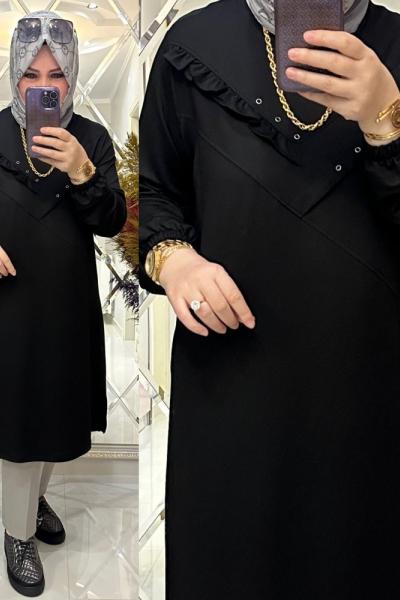 Aden tunik kristal penye kumaş siyah