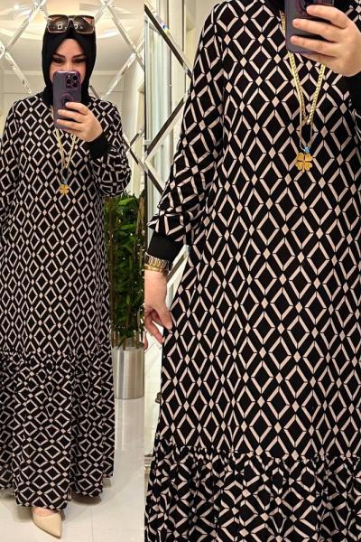 Afra pamuklu viskon elbise vizon