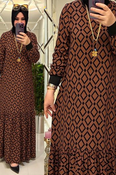 Afra pamuklu viskon elbise kahve