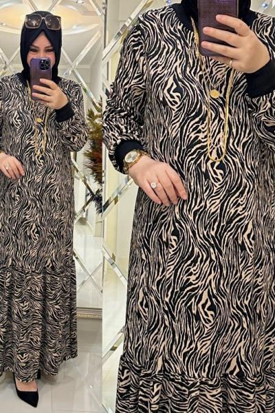 Ahsen elbise bürümcük kumaş siyah/vizon