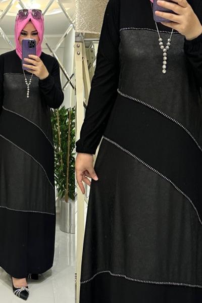 Ahu elbise sandy/deri kumaş siyah