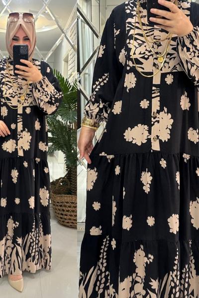 Alaçatı elbise viskon kumaş siyah