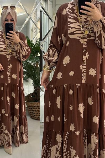 Alaçatı elbise viskon kumaş kahve