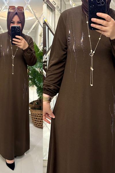 Alev elbise örme/krep penye kumaş kahve