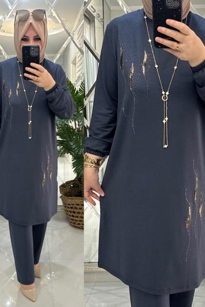 Alev takım kristal penye kumaş gri