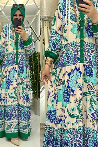 Alis elbise viskon kumaş yeşil