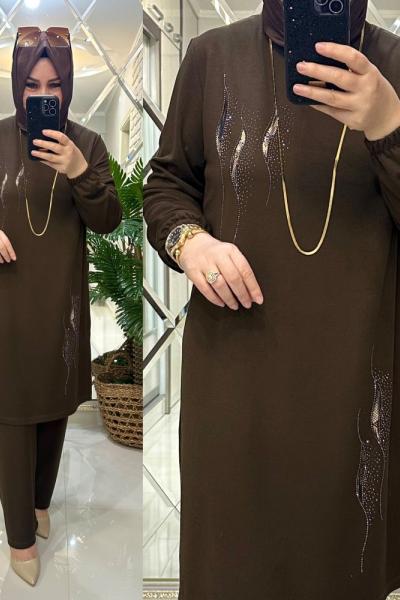 Aliv takım örme/krep penye kumaş kahve