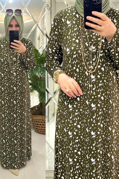 Aliya elbise penye kumaş haki