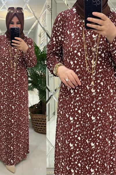 Aliya elbise penye kumaş kahve