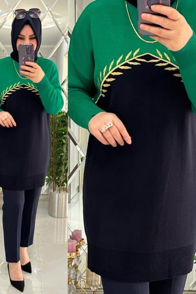 Aris çelik örgü triko tunik lacivert yeşil