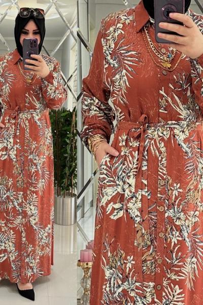 Arya pamuklu viskon elbise kiremit