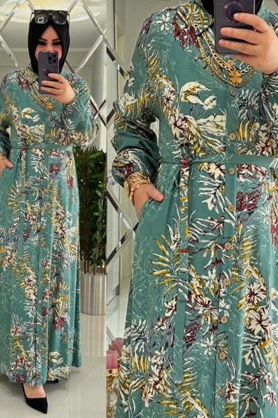 Arya pamuklu viskon elbise mint