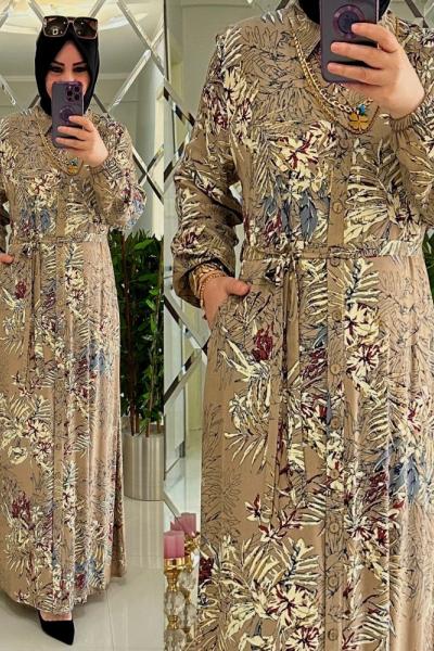 Arya pamuklu viskon elbise vizon