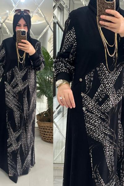 Atiye elbise örme/krep penye kumaş siyah