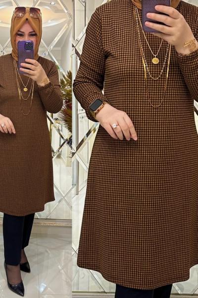 Ayla tunik penye triko kumaş tarçın