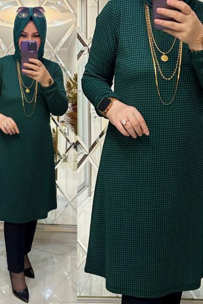 Ayla tunik penye triko kumaş zümrüt