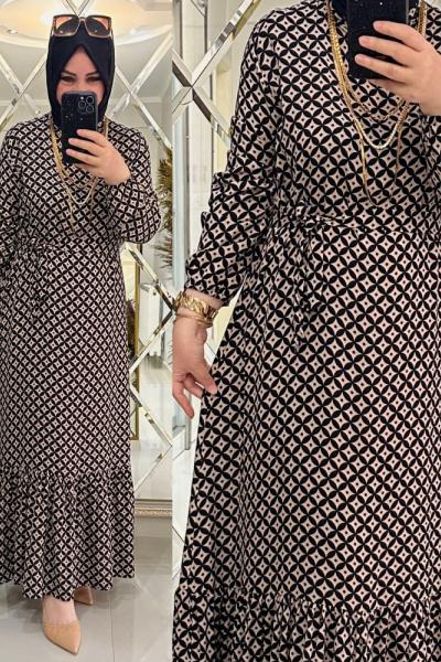 Ayza elbise pamuklu viskon kumaş vizon